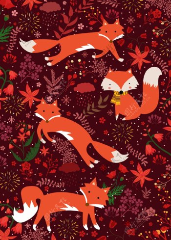 秋季狐狸和树叶