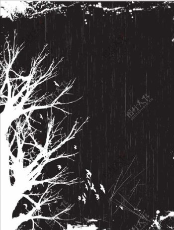 树林黑白剪影海报背景素材