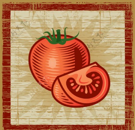 西红柿卡通复古素材背景
