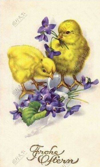 黄色小鸡花朵油画