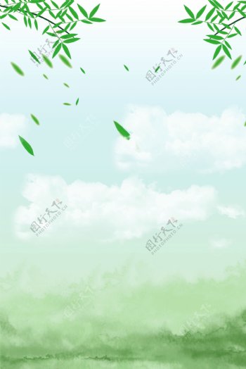 树叶绿色天空清新飞舞背景素材