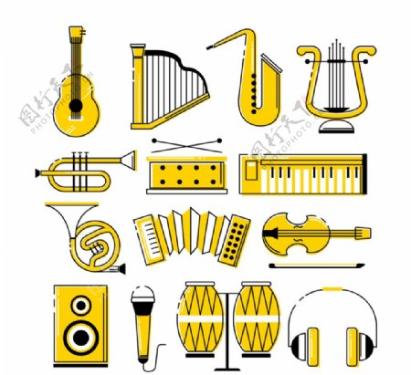 14款黄色乐器设计矢量素材