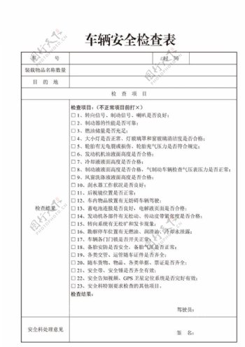 车辆安全检查表