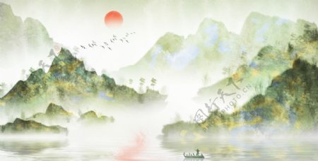 山水国风古风传统插画背景素材