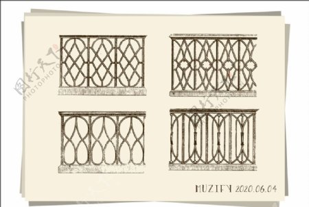 4款入庭院围栏造型素描画