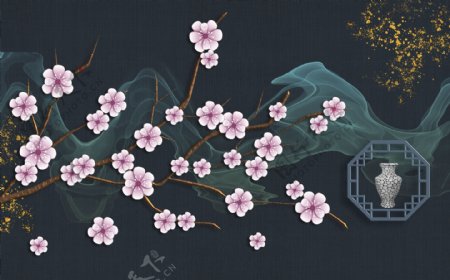 中式意境花鸟壁画
