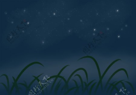 夜空星空草地星星内页插画手绘