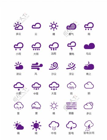 单色紫色实用天气图标矢量UI