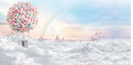 云端热气球彩虹唯美告白壁纸