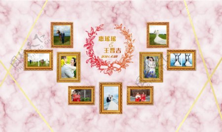 一五二粉色大理石婚礼照片墙