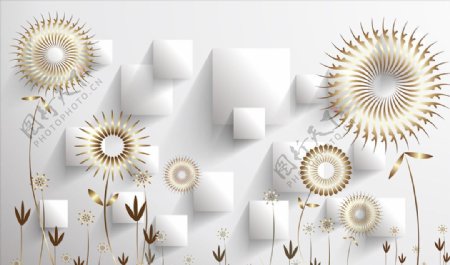 现代简约3D立体方块抽象花朵背