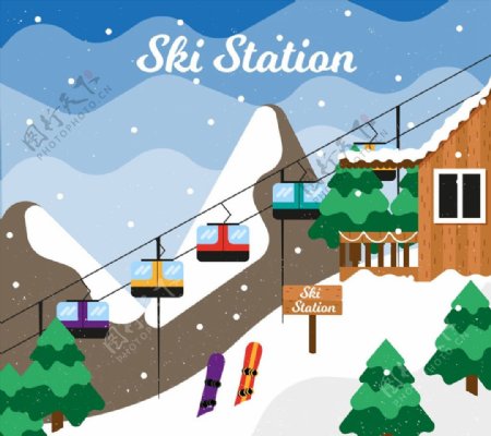 冬季滑雪缆车风景图片