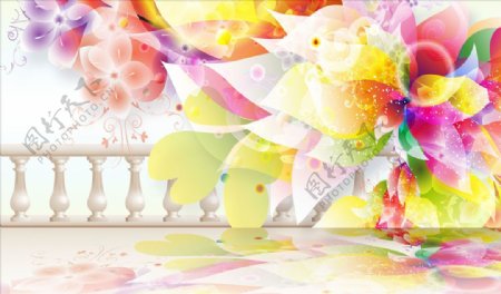彩色花卉背景墙图片