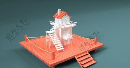 C4D房子模型图片