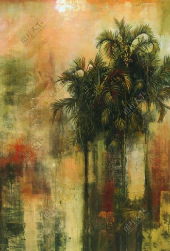 美式椰树复古无框画图片