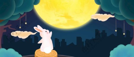 淘宝天猫中秋节手绘兔兔背景素材图片
