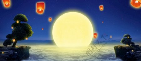淘宝天猫中秋节蓝色月亮背景图片