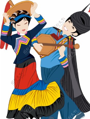 彝族歌舞手绘图图片