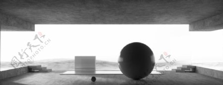 黑色空间室内球体图片