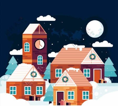 冬季夜晚房屋风景图片