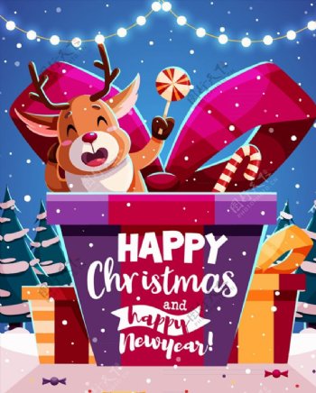 圣诞驯鹿和礼物图片