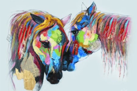 油画艺术彩色马头马到成功彩绘图图片