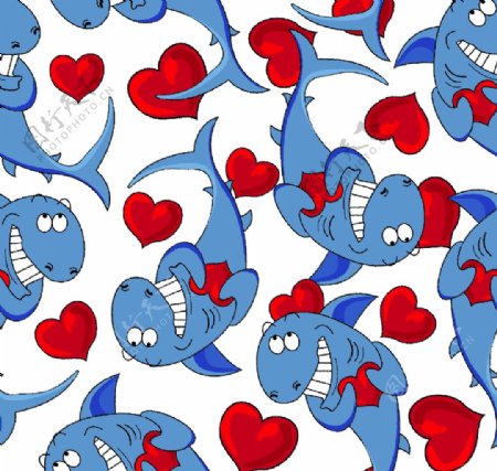 红色爱心鲨鱼海豚图片