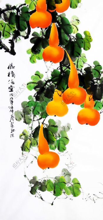 中式葫芦水墨画图片