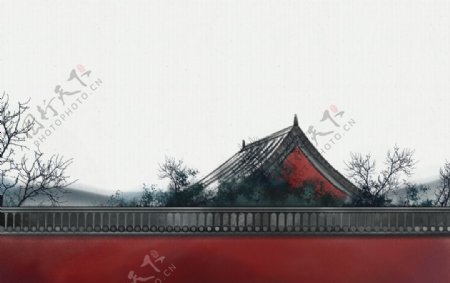 红色砖墙复古插画背景海报素材图片