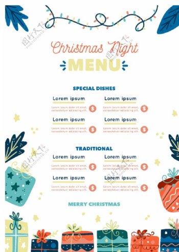 圣诞之夜矢量菜单模板图片