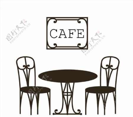 黑色咖啡馆桌椅图片