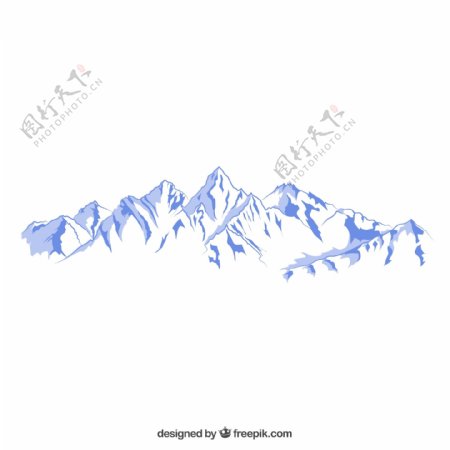 手绘蓝色雪山图片