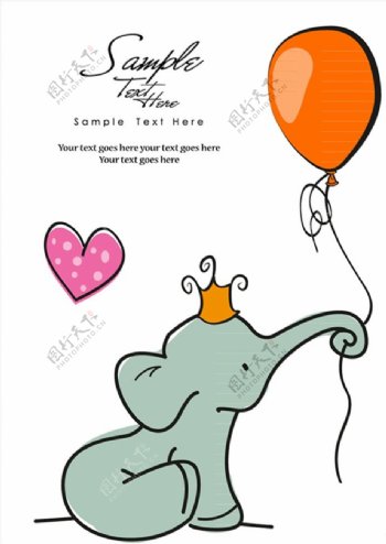 卡通拉气球的大象图片