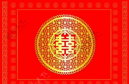 红色复古喜字传统背景素材图片