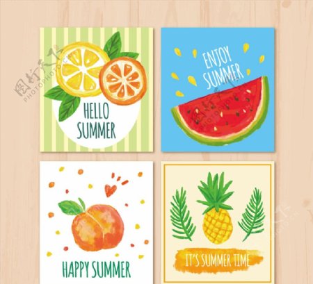 彩绘夏季水果卡片图片