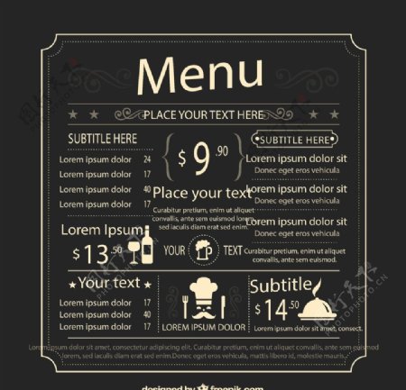 英文餐厅菜单矢量图片