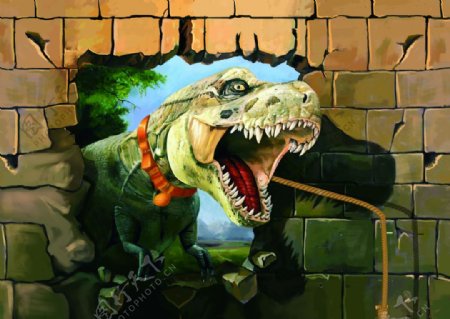 恐龙破壁3D壁画范图图片