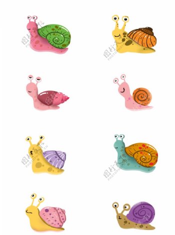 彩色蜗牛插画素材图片
