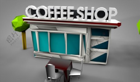 C4D模型像素咖啡店图片