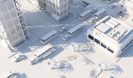C4D模型低面体工厂建筑街道图片