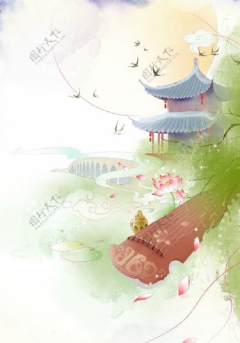 中国风大气插画场景图片