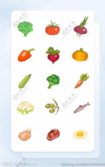 彩色生鲜食材手绘图标矢量图片