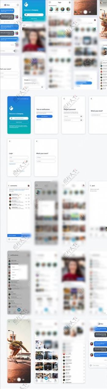 xd社交蓝色UI设计登录页注册图片